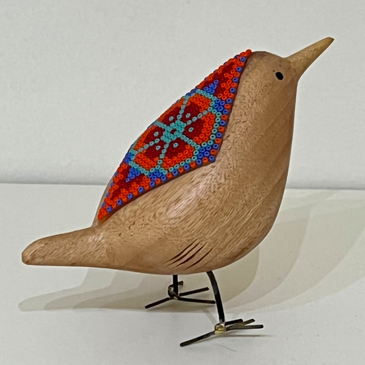 Pájaro de Madera con Arte Huichol