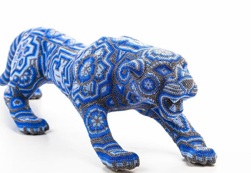 Jaguar de arte Huichol Azul